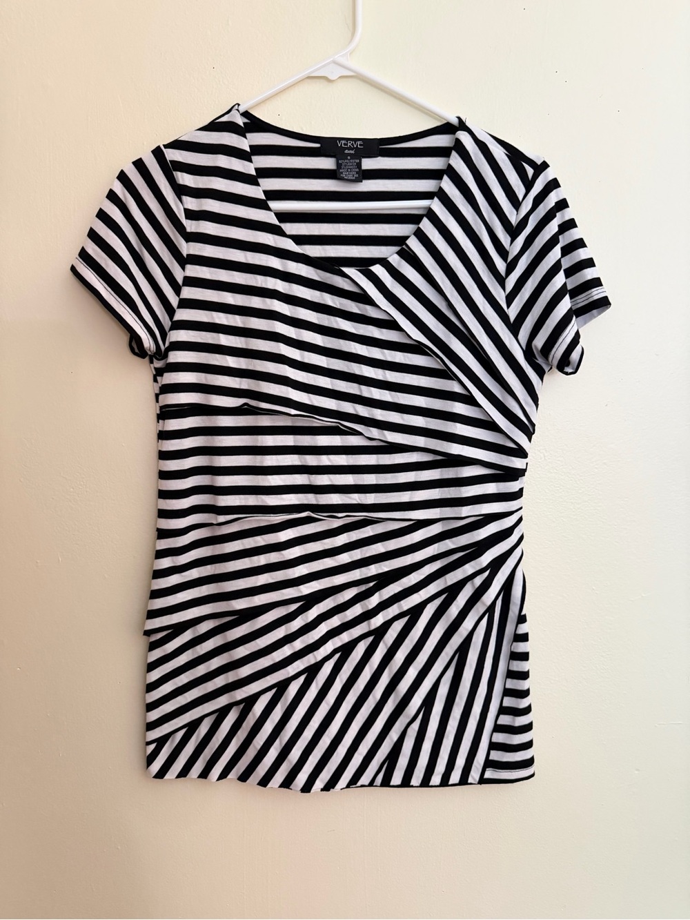 Verve Ami Black and White Angled Stripe Short Sleeve Top